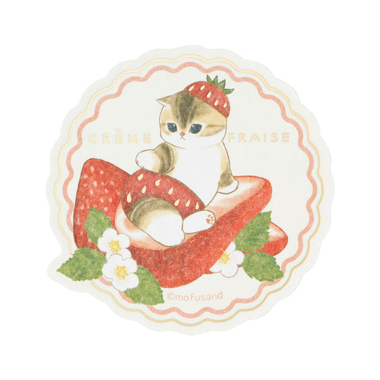 mofusand MERCI STRAWBERRY Smartphone-sized Foil-Stamped Sticker (Cat on a Strawberry)