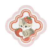 mofusand MERCI STRAWBERRY Smartphone-sized Foil-Stamped Sticker (Strawberry Costume Cat Holding a Strawberry)