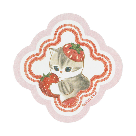 mofusand MERCI STRAWBERRY Smartphone-sized Foil-Stamped Sticker (Strawberry Costume Cat Holding a Strawberry)