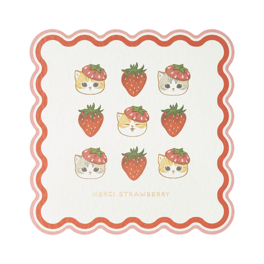 mofusand MERCI STRAWBERRY Foil-Stamped Die-Cut Postcard (Strawberry Hat)