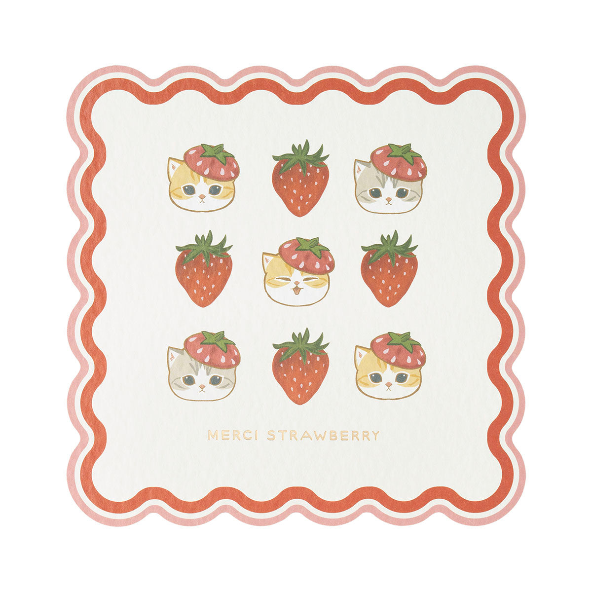 mofusand MERCI STRAWBERRY 箔押しダイカットポストカード(いちご帽子)