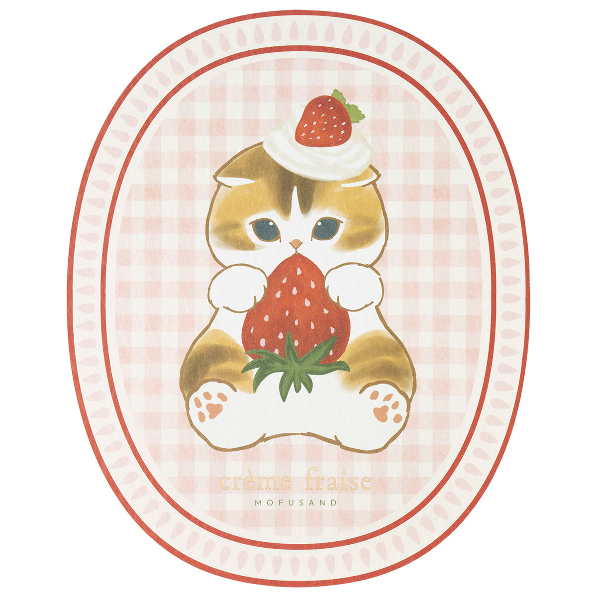 mofusand MERCI STRAWBERRY Foil-Stamped Die-Cut Postcard (Cat Holding a Strawberry)
