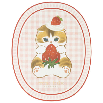 mofusand MERCI STRAWBERRY Foil-Stamped Die-Cut Postcard (Cat Holding a Strawberry)
