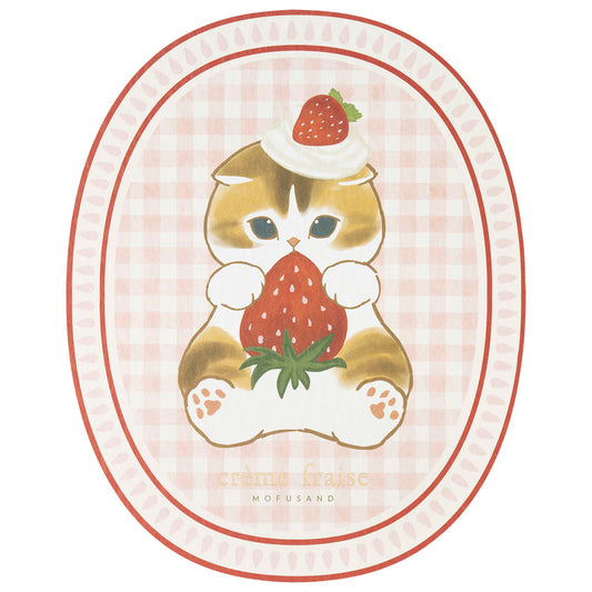 mofusand MERCI STRAWBERRY Foil-Stamped Die-Cut Postcard (Cat Holding a Strawberry)