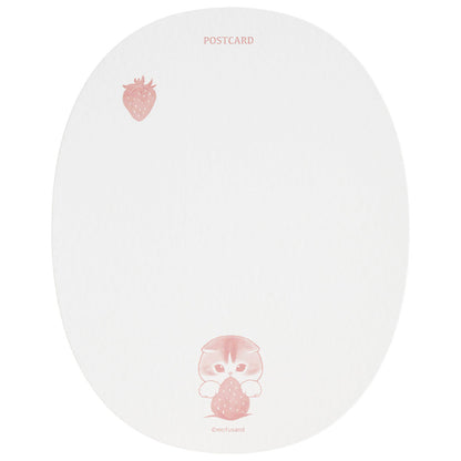 mofusand MERCI STRAWBERRY Foil-Stamped Die-Cut Postcard (Cat Holding a Strawberry)