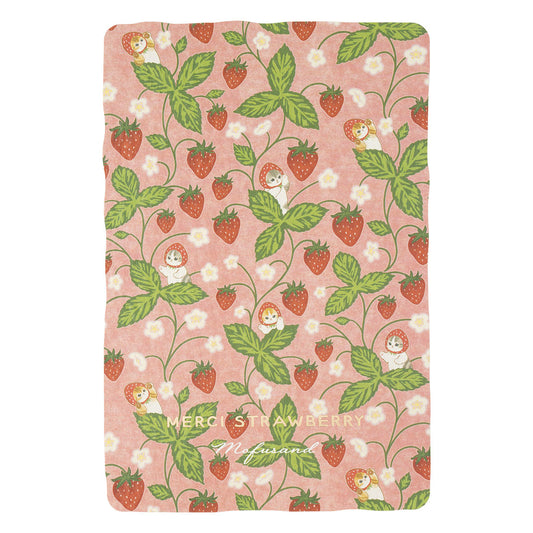 mofusand MERCI STRAWBERRY Foil-Stamped Die-Cut Postcard (Strawberry All-over Pattern)