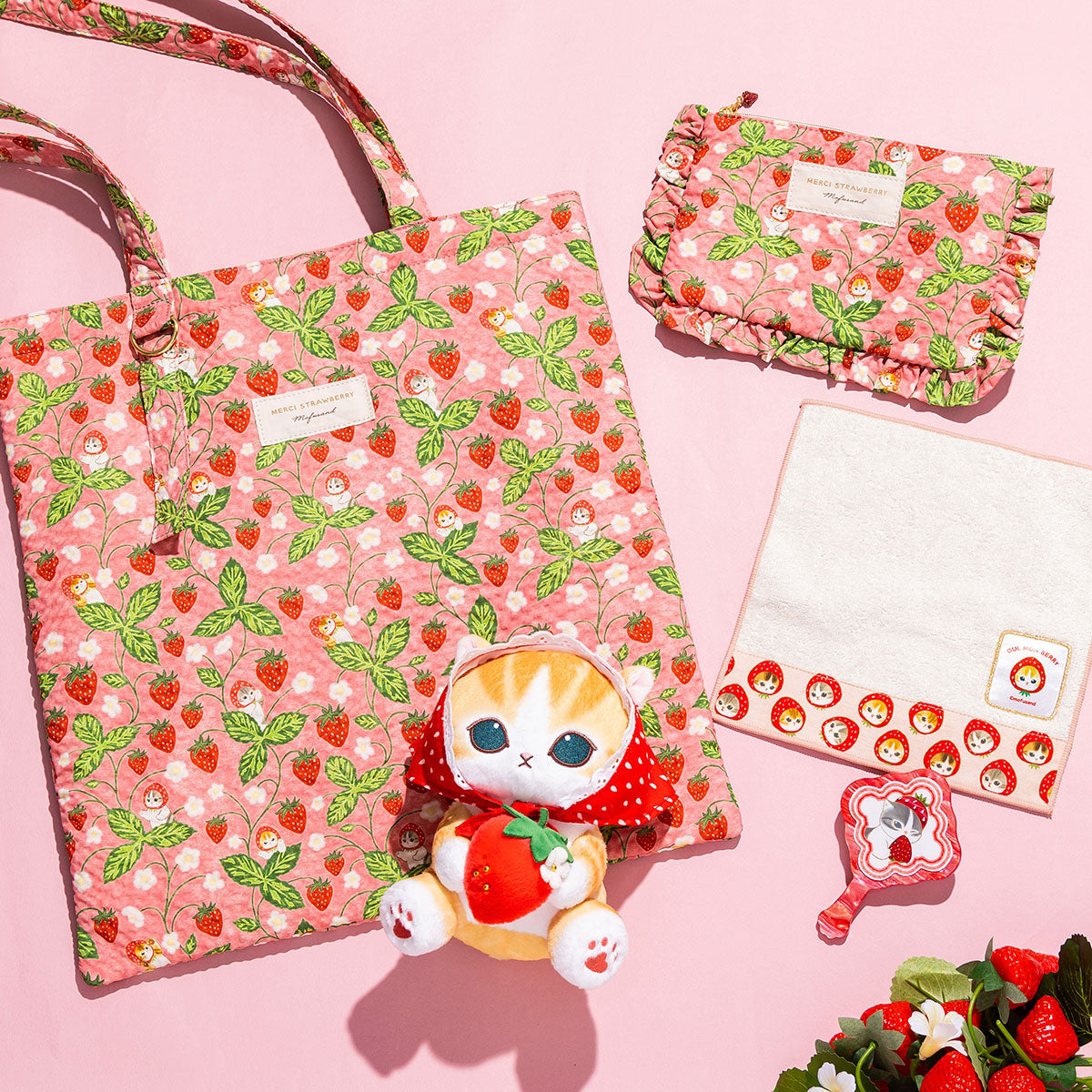 mofusand MERCI STRAWBERRY アクリルミニハンドミラー(レッド