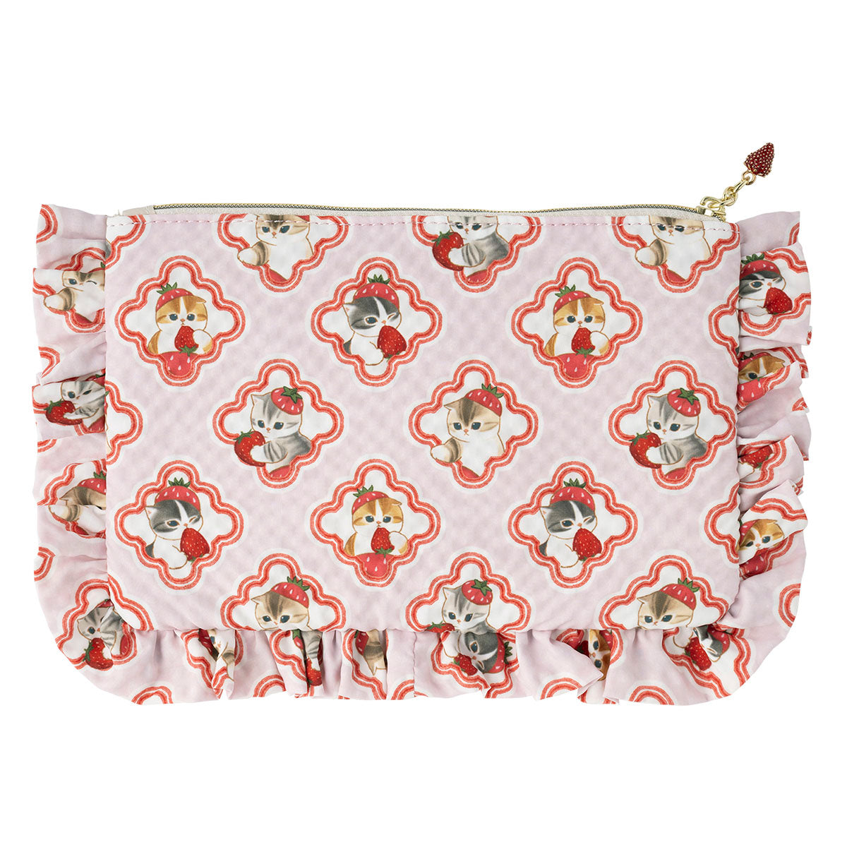 mofusand MERCI STRAWBERRY フリル付きフラットポーチ(ピンク)