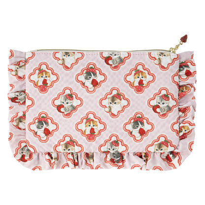 mofusand MERCI STRAWBERRY フリル付きフラットポーチ(ピンク)