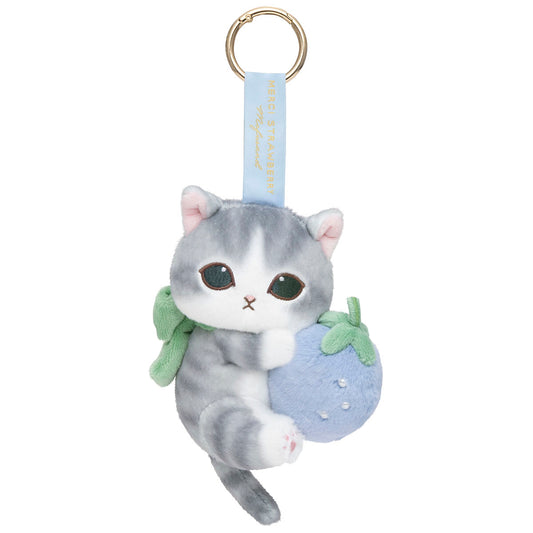 mofusand MERCI STRAWBERRY Mascot Keychain (Strawberry & Gray-and-White Cat)
