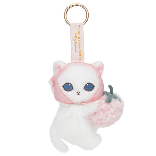 mofusand MERCI STRAWBERRY Mascot Keychain (Strawberry & White Cat)