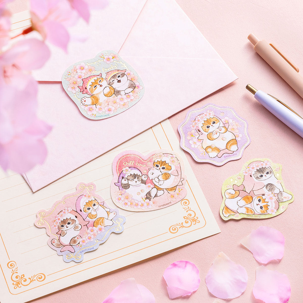 mofusand 桜サメにゃん 箔押しステッカー5枚セット | mofusandもふもふ