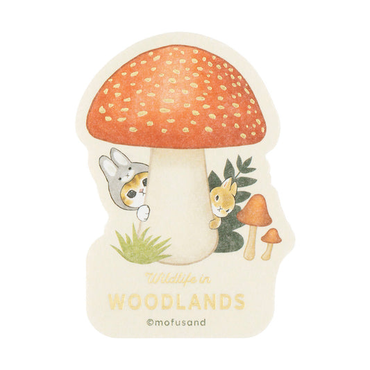 mofusand WOODLANDS スマホに貼れるサイズの箔押しステッカー(うさにゃんときのこ)