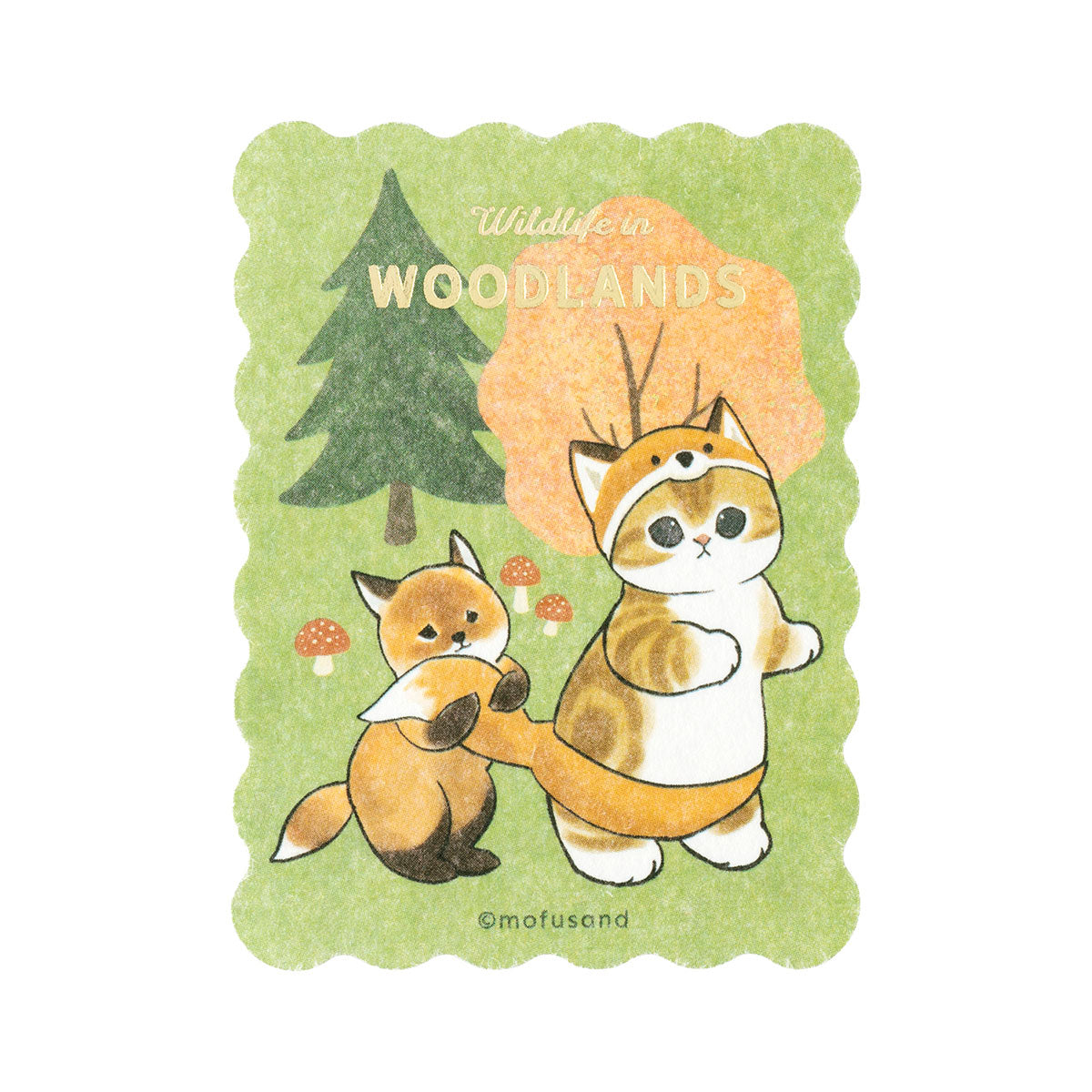 mofusand WOODLANDS 스마트 폰에 붙일 수있는 사이즈의 호일 푸시 스티커 (숲 속의 여우 냥)