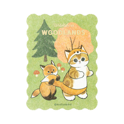 mofusand WOODLANDS 스마트 폰에 붙일 수있는 사이즈의 호일 푸시 스티커 (숲 속의 여우 냥)