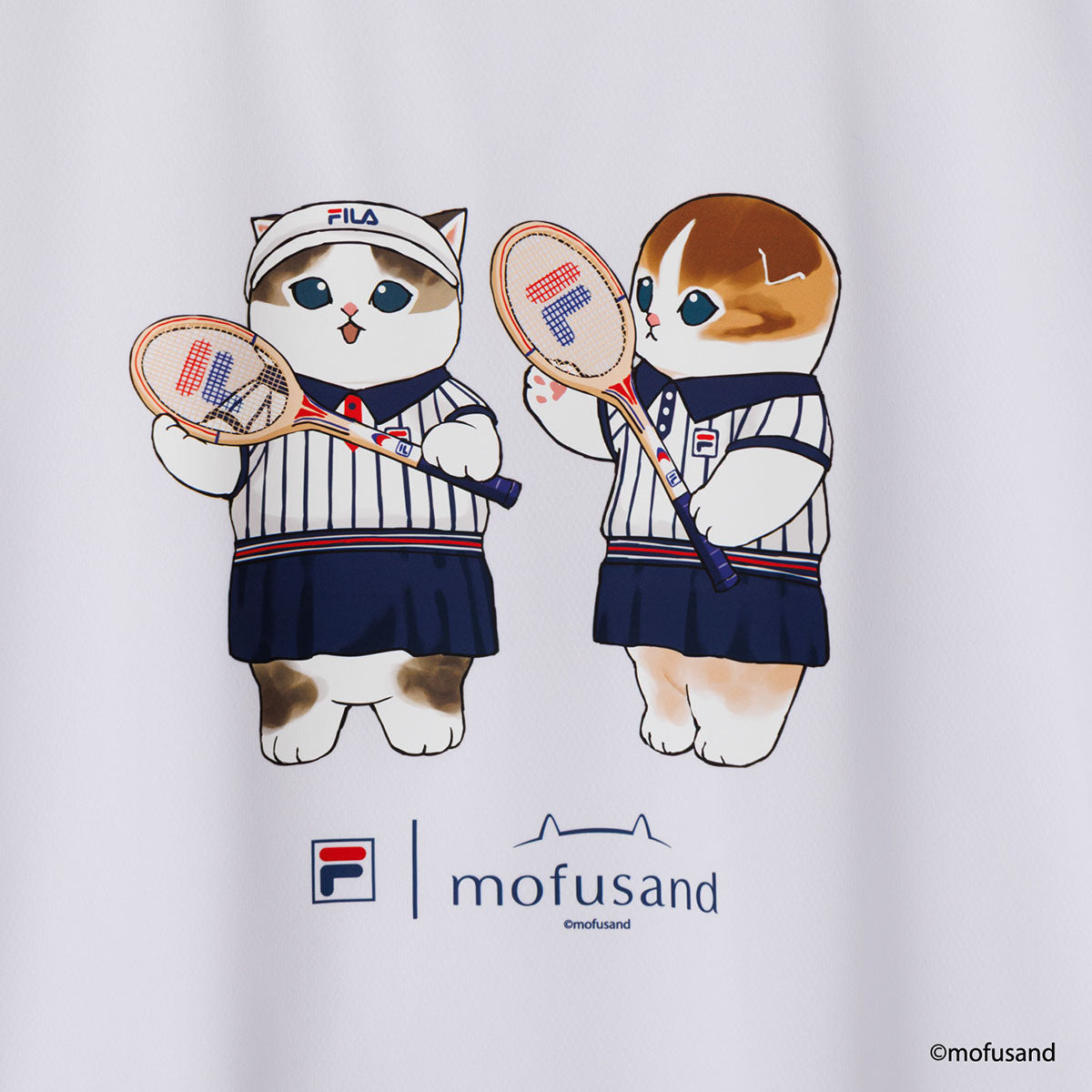 mofusand × FILA 반팔 티셔츠 (화이트・페어 고양이)