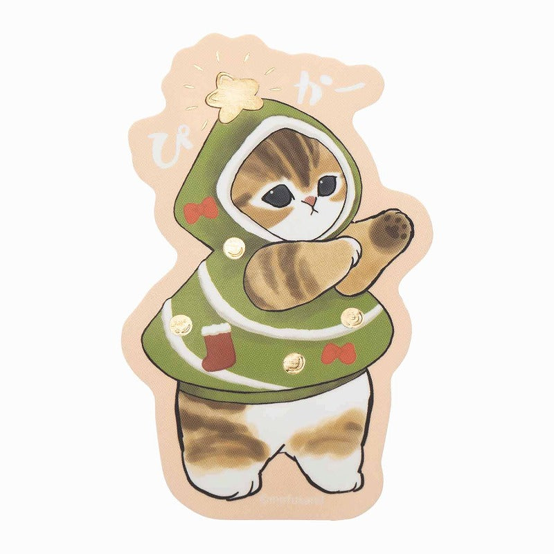 mofusand ゴールドに光るスマホに貼れるサイズのステッカー(ツリーにゃん)