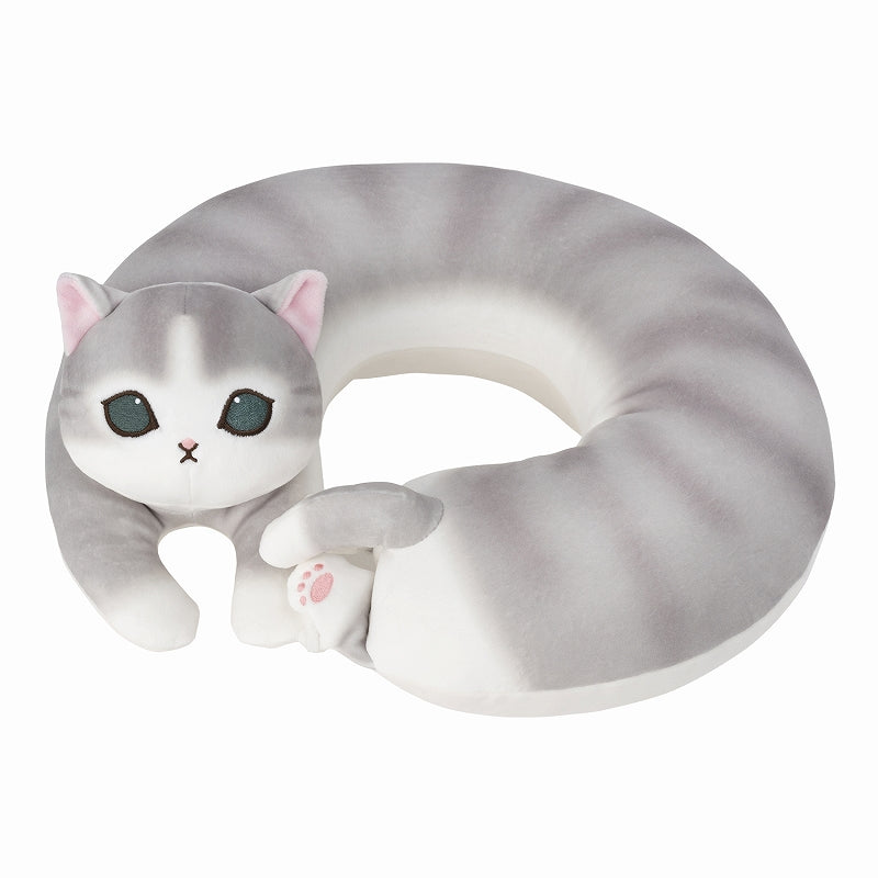 mofusand 여행 동반자! Nyanko Fluffy Meck Pillow (회색 흰색)
