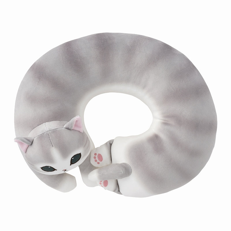 mofusand 여행 동반자! Nyanko Fluffy Meck Pillow (회색 흰색)