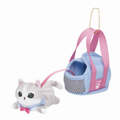 mofusand Outing Cat in Bag Mascot Keychain (Gray & White / Blue Bag)