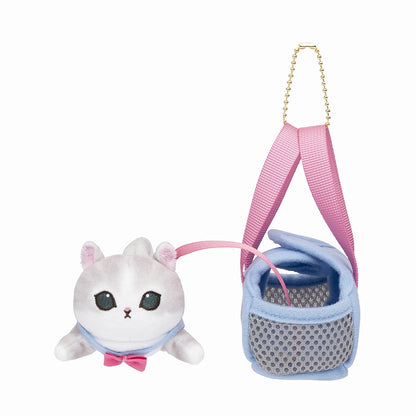 mofusand Outing Cat in Bag Mascot Keychain (Gray & White / Blue Bag)