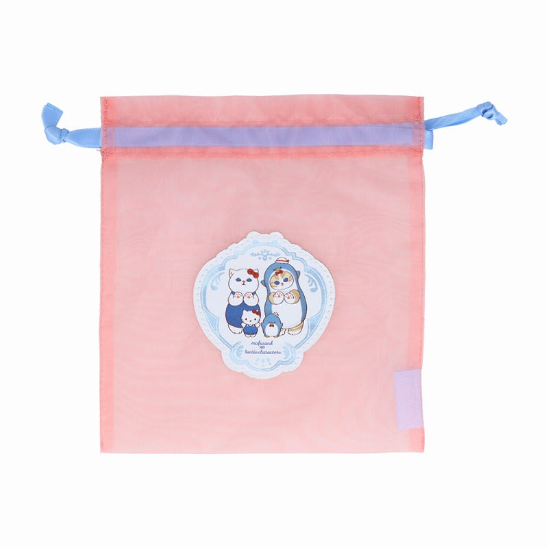 mofusand× Sanrio Characters Embroidery Sheer Drawstring (Retro Frame)