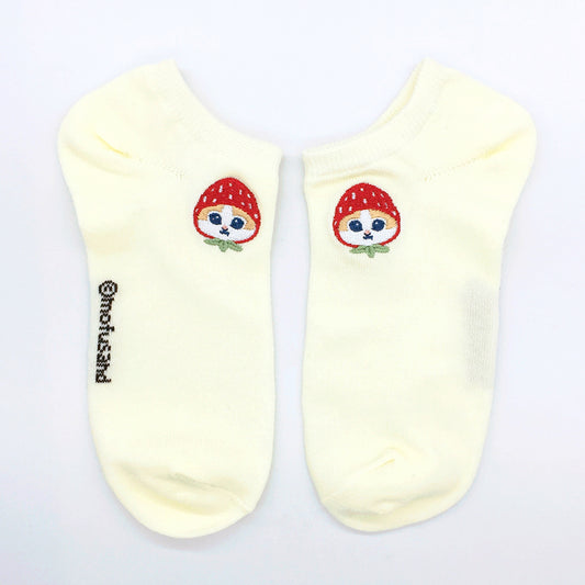 mofusand Socks (strawberry Nyan embroidery ivory)
