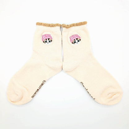 mofusand Velour Low Crew Socks (Knit Hat Embroidery)