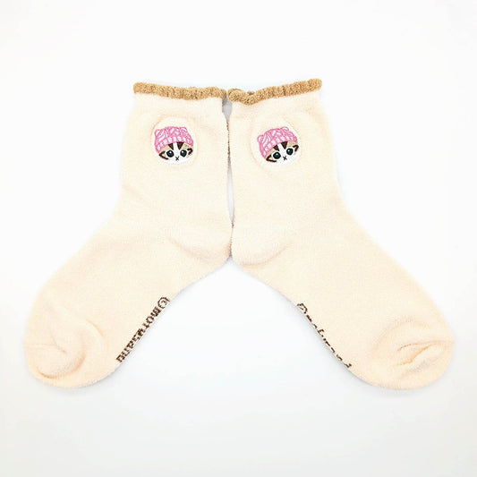 mofusand Velour Low Crew Socks (Knit Hat Embroidery)