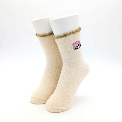 mofusand Velour Low Crew Socks (Knit Hat Embroidery)