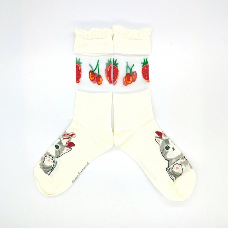 mofusand シースルークルーソックス(パフェにゃん アイボリー)
