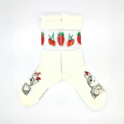 mofusand シースルークルーソックス(パフェにゃん アイボリー)