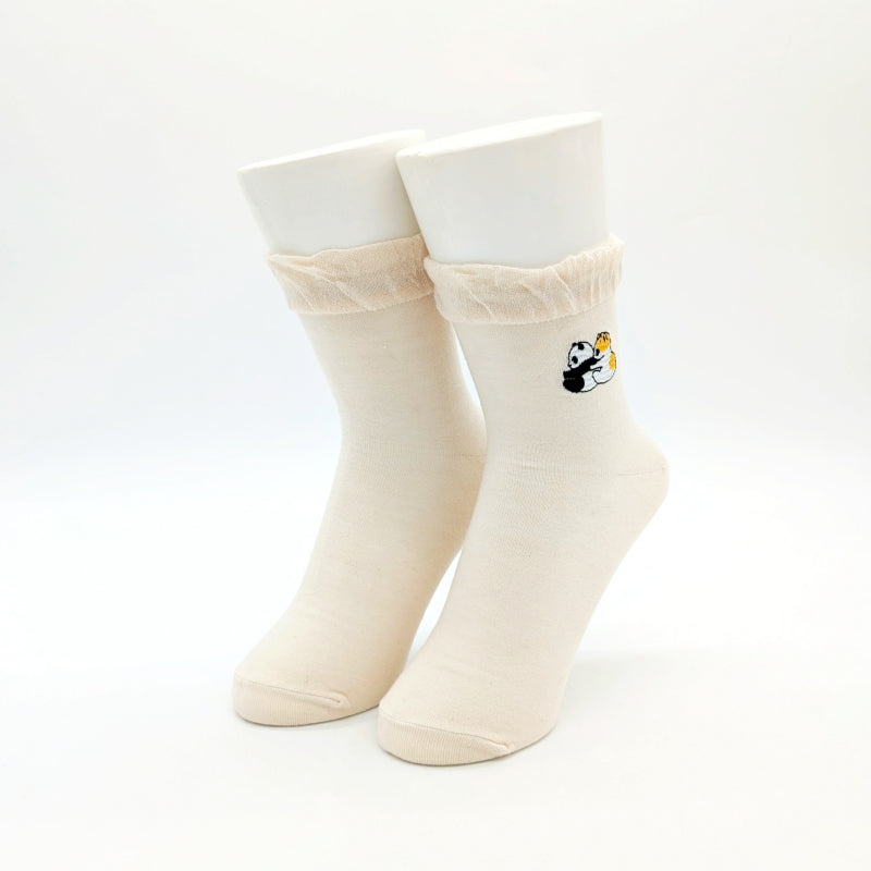 mofusand Crew socks (panda sashimi ivory)