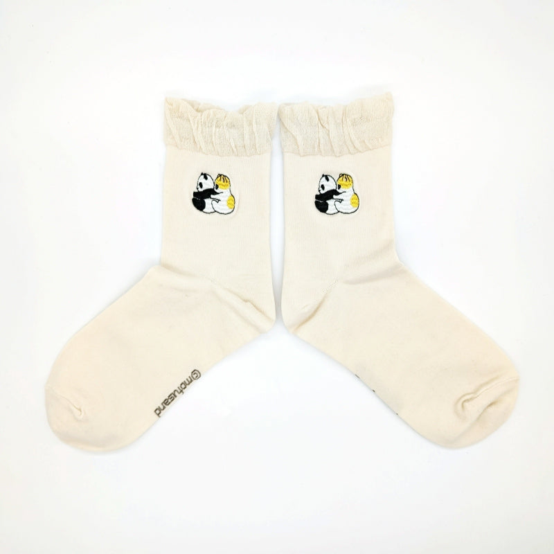mofusand Crew socks (panda sashimi ivory)