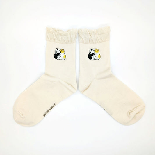 mofusand Crew socks (panda sashimi ivory)