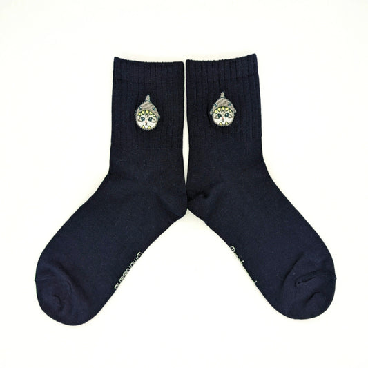 mofusand Crew socks (Shark Nyan Sashimi Navy)