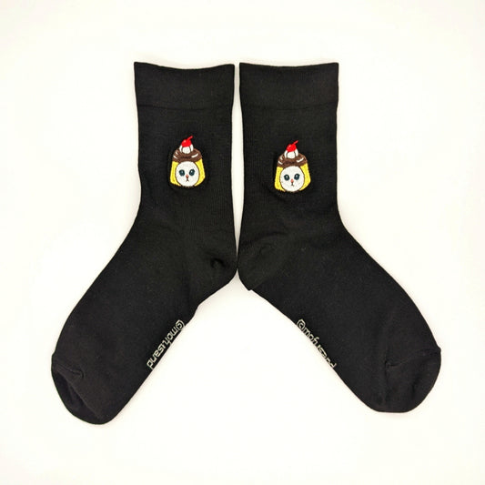 mofusand Crew socks (pudding Nyan stabs black)