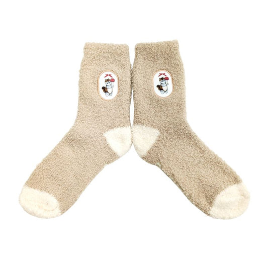 mofusand Marshmallow Crew Socks (Squirrel and Mushroom Patch)