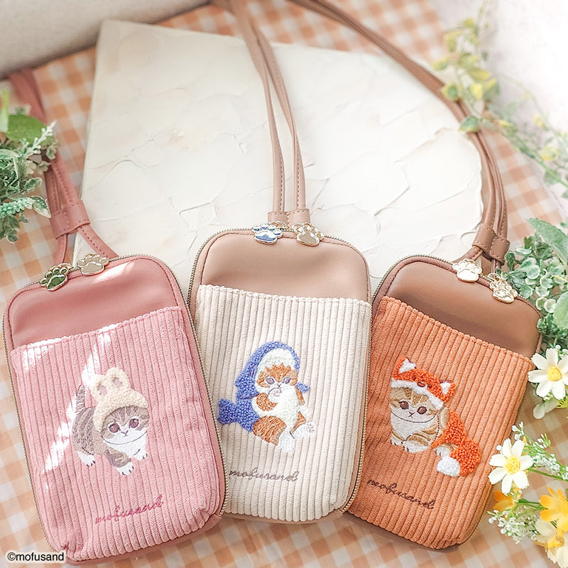 mofusand スマホショルダーポーチ 刺繍ボア(うさぎ)