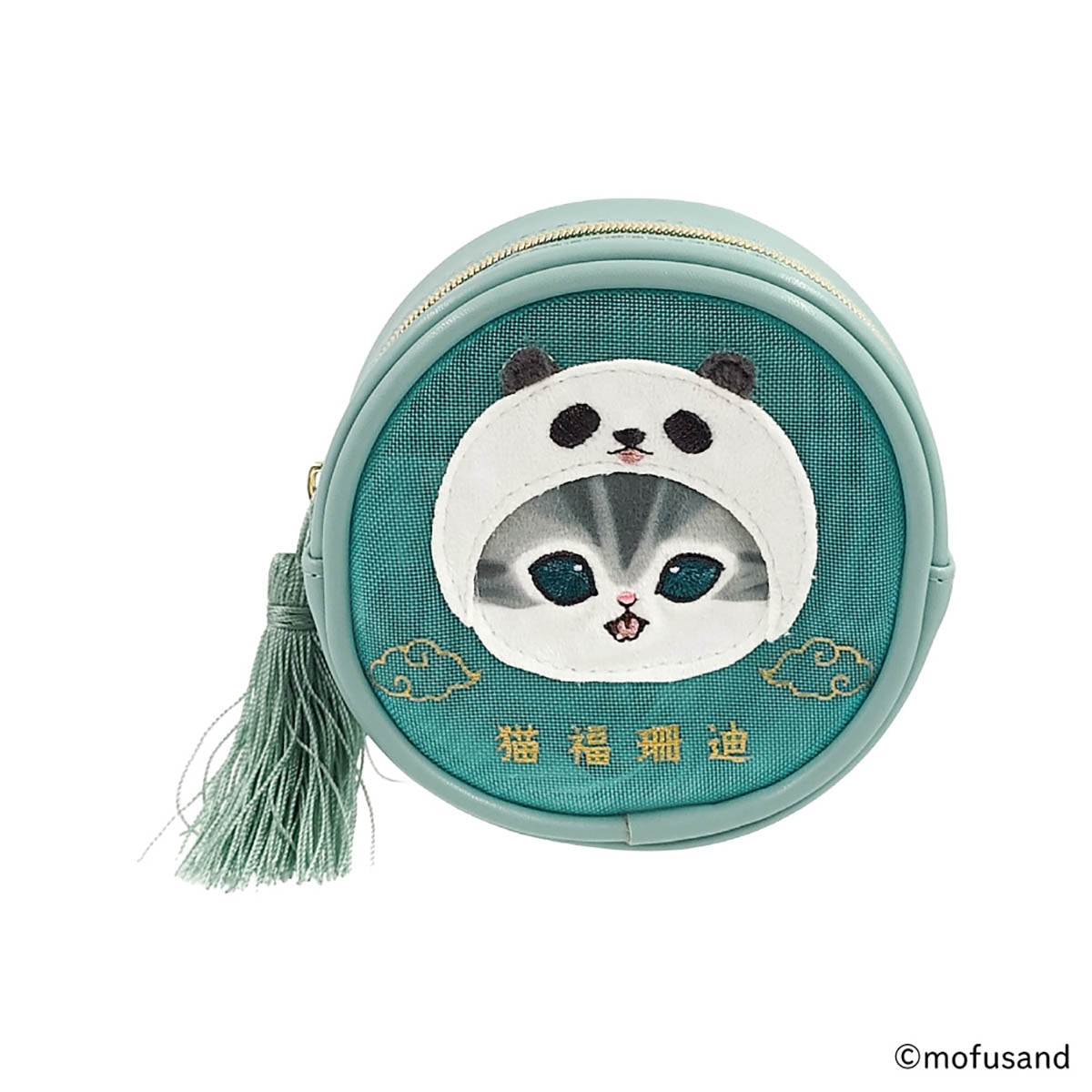 mofusand 圓形網格收納袋 熊貓貓(藍色)