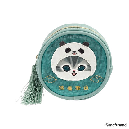 mofusand 圓形網格收納袋 熊貓貓(藍色)