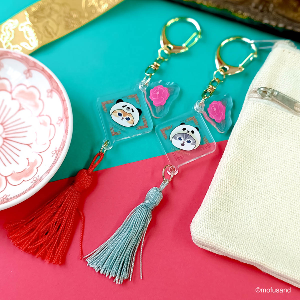 mofusand 壓克力鑰匙圈 熊貓貓(紅色)