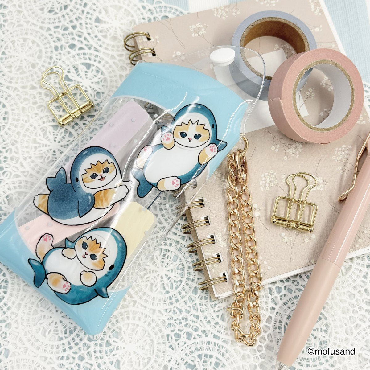 mofusand Clear Multi Case S with Chain (Shark Meow)