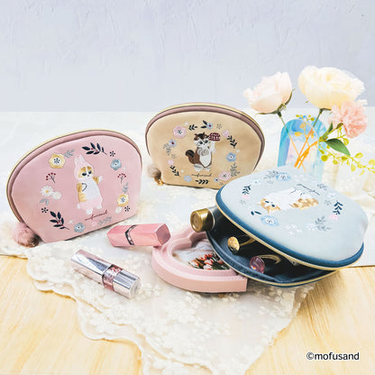 mofusand 라운드 파우치 보타니컬 (블루 · 롱헤어냥)