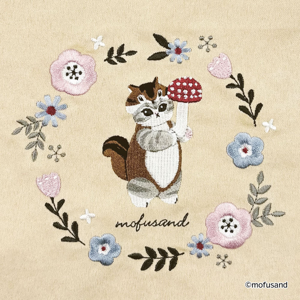 mofusand 라운드 파우치 보타니컬 (베이지 · 다람쥐냥)