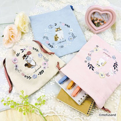 mofusand 巾着 ボタニカル(ベージュ・りすにゃん)