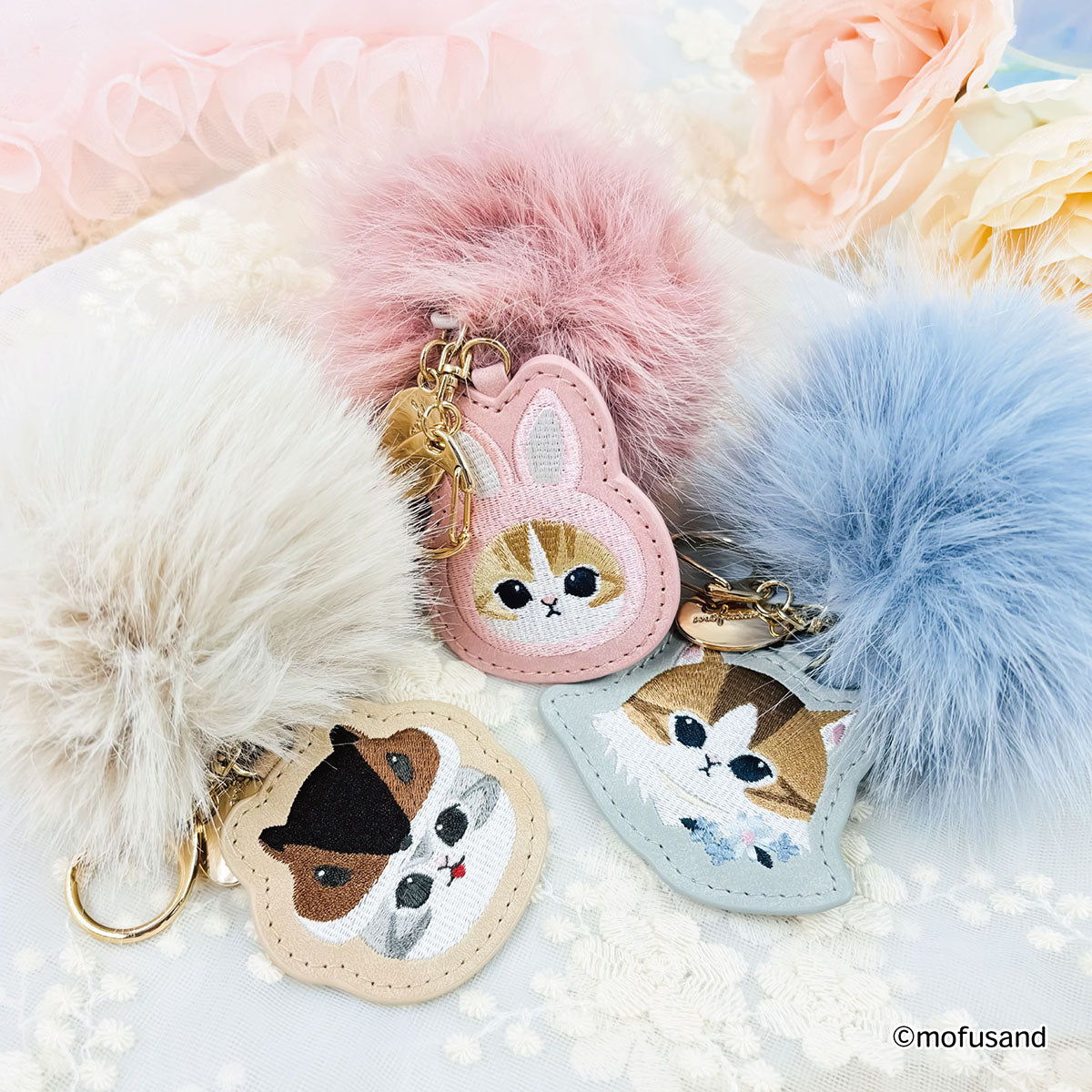 mofusand 刺繍キーホルダー ボタニカル(ピンク・うさにゃん