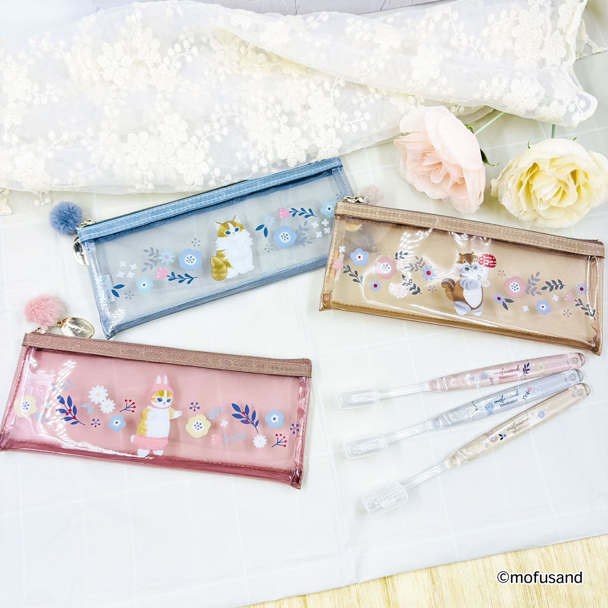 mofusand 牙刷套装 Botanical（粉色·兔猫）