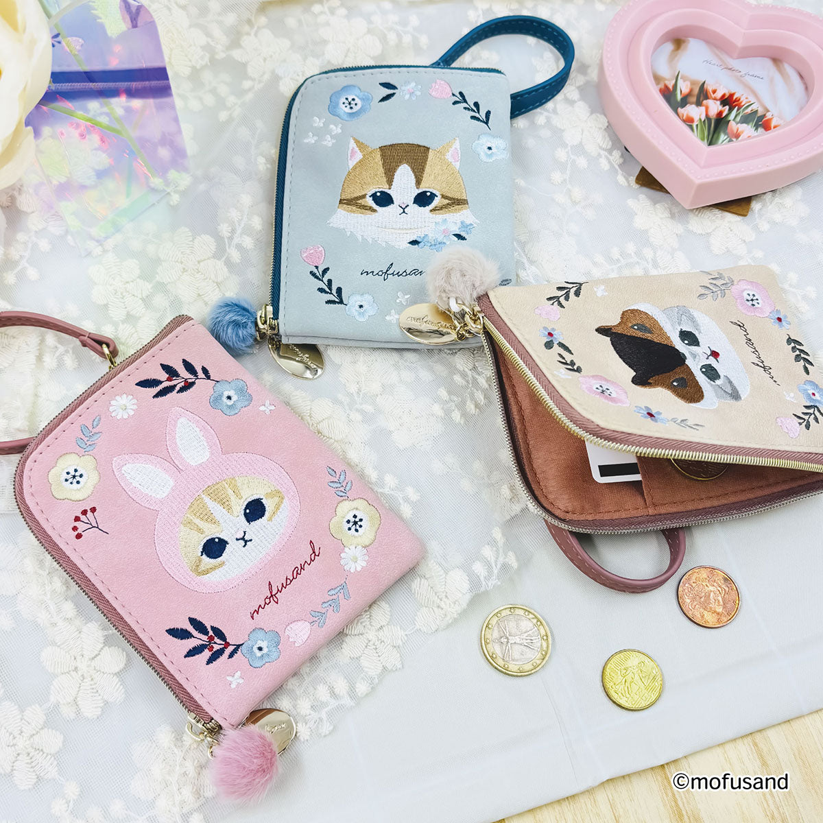 mofusand 데일리 파우치 보타니컬 (블루 · 롱헤어냥)