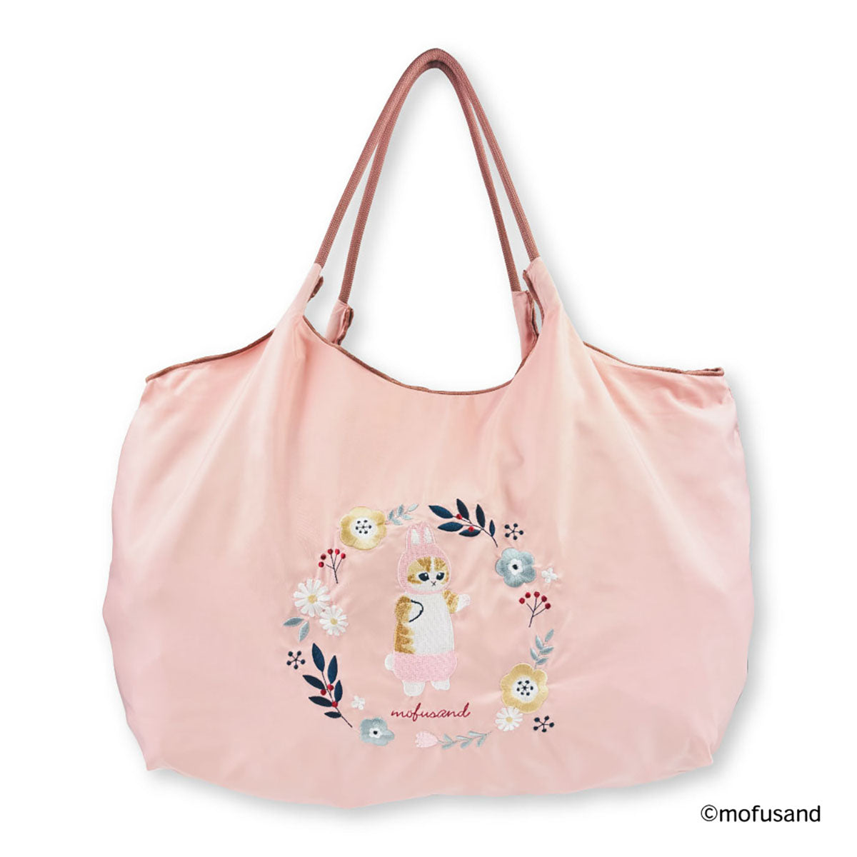 mofusand Embroidered Eco Bag Botanical (Pink · Bunny Meow)